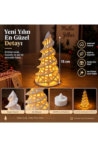 Dekoratif Yılbaşı Çam Ağacı Led Mumluk 15 Cm Işıklı 3d Baskı Noel Ağacı Dekoru .