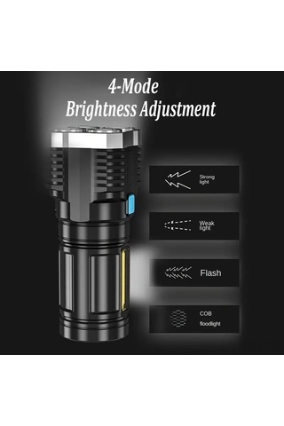 Neevoyu 4'ü 1 Arada Usb Şarjlı Çok Fonksiyonlu Cob Led El Feneri - Kamp & Outdoor Siyah