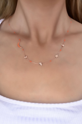 Papatya Silver 925 Ayar Gümüş Rose Kaplama Hilal Mineli Yıldız Kadın Kolye