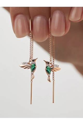 Marıola Uzun Sürgülü Küpeler Altın Kaplama Gümüş 925 Kuşlar 251889332 Altın