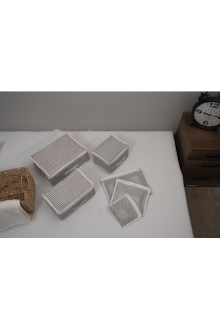 Adarya Home 6'lı Valiz Düzenleyici Set - Çizgili-filesiz Gri - Beyaz