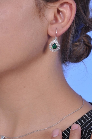 Midyatgümüşnurtaş Zümrüt Taşlı Damla Model Oksitli Telkari Gümüş Bayan Küpe