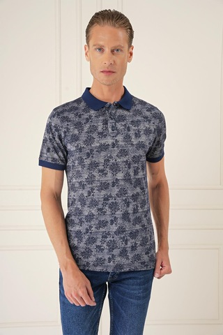 Efor Slim Fit Dal Yaprak Desen Polo Yaka Pamuklu Lacivert Tişört Ts 884 Lacivert