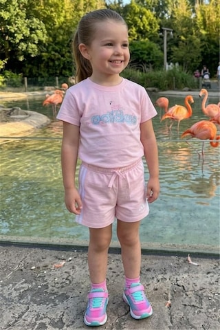 Noble Kids Kız Çocuk Yazlık Logo Baskılı Tişört Ve Şort Takım Pembe