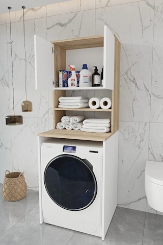 %100 Mdf Çamaşır Makinesi Dolabı Beyaz Beyaz Meşe %100 Mdf Çamaşır Makinesi Dolabı Beyaz Beyaz Meşe