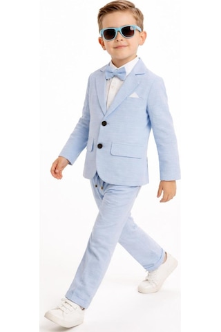 Baby Kids Colors Erkek Çocuk Flamlı Keten Salaş Ceketli Takım Elbise / Gömlek Pantolon Ceket Papyon Keten Takım Mavi