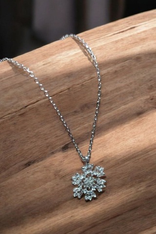 Modagümüşevi 925 Ayar Gümüş Baget Taşlı Kar Tanesi Kolye, Gümüş Kadın Kolye, Kar Tanesi Kolye