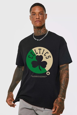 Erkek Siyah Oversize Celtc Baskılı T-shirt Siyah-67125