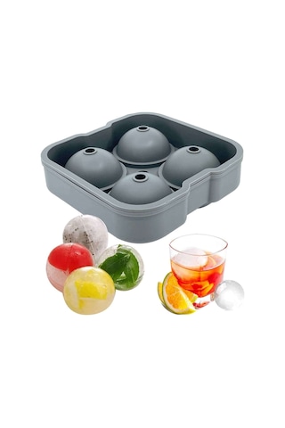 Silikon Buz Kalıbı Yuvarlak Küre Buz Kalıbı 4 Lü Renkli