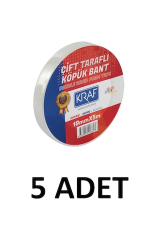 Çift Taraflı Köpük Bant, 19mm X 5m, 5 Adet Diğer
