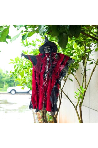 Wezone Korkunç Süs Perisi - Kırmızı Göz Işıklı Ve Sesli Asılı Hayalet Dekorasyonu Kırmızı