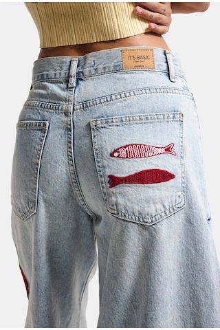 Itsbasic Kadın Kot Rengi 4s6-32 Palazzo Nakış Tasarım Bermuda Denim Jort