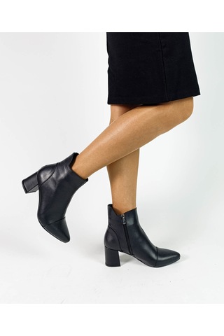 Hakiki Deri Siyah Mat Renk Fermuarlı Kalın Topuk Kadın Bot Bordo