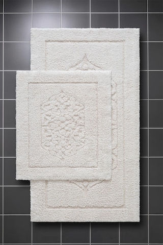 Lilly 2'li Pamuk Banyo Paspas Seti Yumuşak Dokulu Krem Yıkanabilir 60x100 + 60x50cm, Ll001w