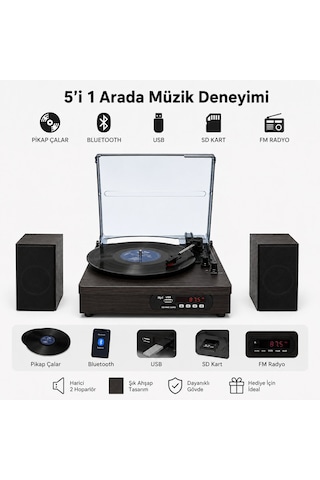 Dosound Ds-022 Nostaljik Bluetooth Pikap Çalar Usb Sd Kart Fm Radyo 1 Adet