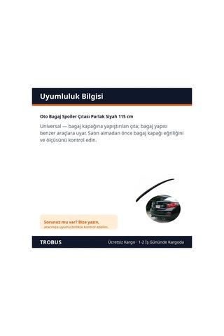 Trobus Oto Bagaj Spoiler Çıtası Parlak Siyah 115 Cm