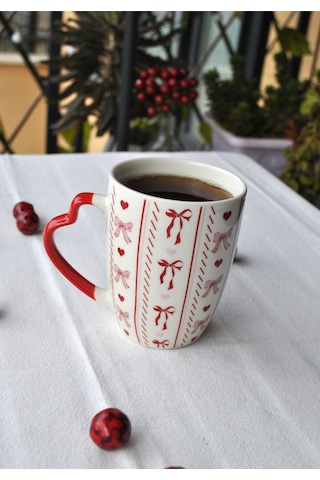 1 Adet Kurdeleli Kupa Seramik Çay Kahve Kupası 330 Ml Kurdele Sevgililer Günü Altın