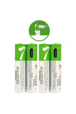 Type-c İle Şarjolabilen 4 Lü Aaa 1.5v Lityum İnce Şarjlı Kalem Pil 750 Mah Uzun Ömürlü