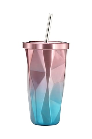 500ml Düzensiz Çift Katmanlı 304 Paslanmaz Çelik Damlatmaz Bardak Pembe