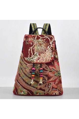 Luckydog Kadınlar İçin İşlemeli Sırt Çantası Vintage Omuz Çantası Kadın Büyük Kapasiteli Üst Saplı Postacı Çantaları Bordo Bordo