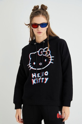 Hello Kitty Lisanslı Baskılı 3d Kapüşonlu Kalın Sweatshirt Renkli