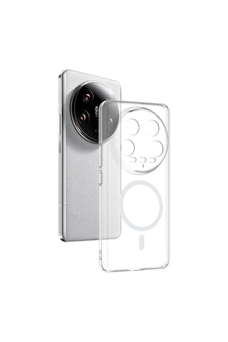 Xiaomi Mi 14 Ultra Kılıf Darbe Emici İnce Kamera Korumalı M-safe Şarj Özellikli Pürüzsüz Şeffaf Sertpc Kapak Şeffaf