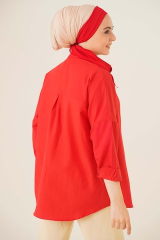 Bigdart 103901 Oversize Basic Tesettür Gömlek - Kırmızı 001