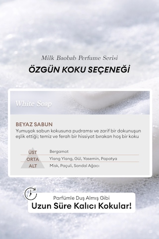 Yıpranmış Saçı Onaran Parfümlü Keratinli Şampuan Mılk Baobab Perfume Shampoo White Soap Tüm Saç Tipleri