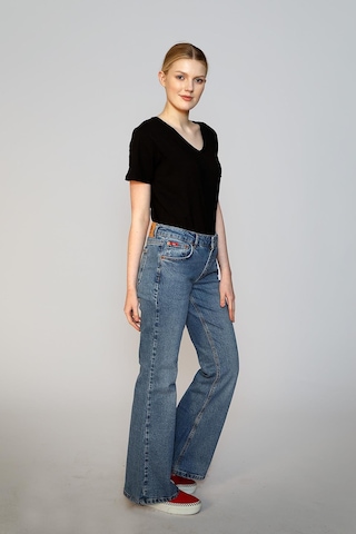 Lee Cooper Luna Yüksek Bel İspanyol Paça Kesim Geniş Paça Mavi Kadın Jean Pantolon-19138 Denim