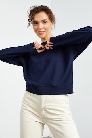 Tommy Life İndigo Basic Rahat Form O Yaka Kadın Sweatshirt - 97114 İndigo