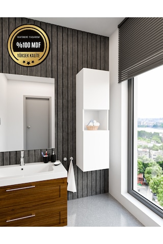 Lisa Bölmeli, Kapaklı Ve Duvara Monteli Banyo Dolabı Çok Amaçlı Dolap Beyaz