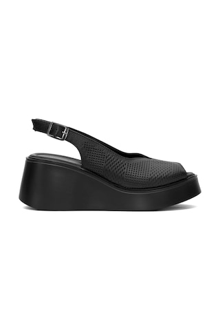 Pierre Cardin Pc-54587 Kadın Hakiki Deri Dolgu Topuk Sandalet Siyah Siyah