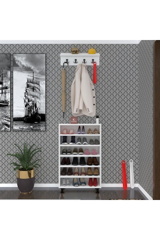 Kenzlife Ayakkabılık Başmak6 Byz 98 060 30 Kapaksız 6 Raflı 18 Çift Ayakkabı Kapasitesi Ahşap