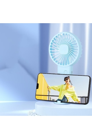 Mini Fan,telefon Tutucu,portatif El Vantilatörü Mavi 9,3x19cm