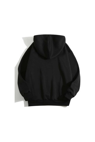 Clayes Minimal Kalp Sweatshirt - Siyah Baskılı Oversize Kapüşonlu Siyah