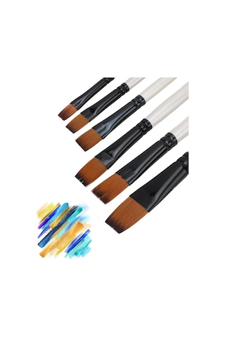 Bomeijia Akrilik Suluboya Yağlıboya Düz Uçlu 6 Parça Resim Fırçası