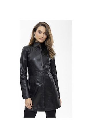 Care Siyah Düğmeli Dar Fit Kesim Astarlı Kısa Hakiki Kadın Deri Kaban-siyah Siyah