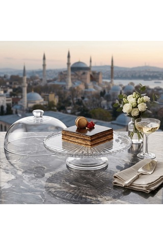 Cam Kapaklı Ayaklı Sunumluk 29 22 Şeffaf