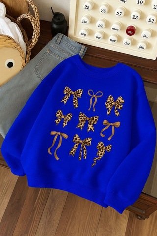 Dm Dolce More 3 İplik Penye Çilek Baskılı Unisex Sweatshırt Saks Mavisi