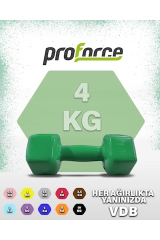 Proforce Vdb Dışı Vinil Kaplı Içi Çelik Döküm Ağırlık Dambıl Yeşil 4 KG