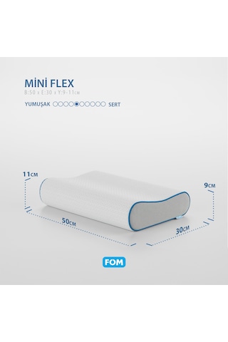 FOM 2'li Mini Flex Visco Çocuk Ve Seyahat Uyku Yastık Kampanyası Ortopedik, 50 x 30 x 11/9 Beyaz