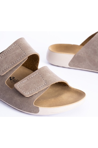 Polomia Comfort Annemarie Kadın Anatomik Ortopedik Esnek Cırtlı Comfort Yumuşak Rahat Hafif Günlük Sandalet Terlik Vizon