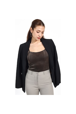 Tampap Kadın Simli Askılı Bodysuit Atlet 5112- Bronz