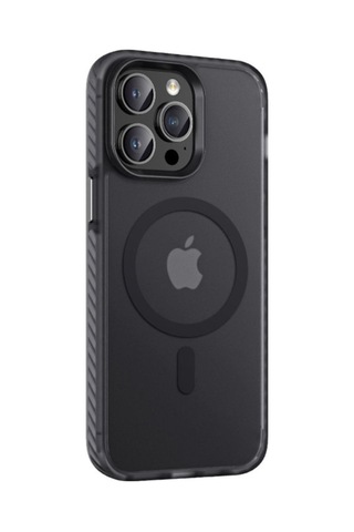Apple Uyumlu iPhone 14 Pro Kılıf Mat Arka Yüzey Wireless Şarj Özellikli Zore Locik Kapak Siyah