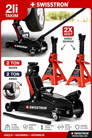 Swisstron Sws2th 2ton Hidrolik Garaj Krikosu + 2 Adet Kriko Sehpası Seti Oto Servis Lastik Değişim