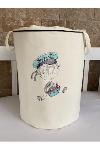 Hs Hometex Sailor Boy Nakışlı Bez Oyuncak & Kirli Sepeti Krem