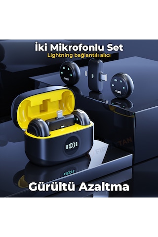 N31 İkili Kablosuz Yaka Mikrofonu Dijital Ekranlı Şarj Kutulu Gürültü Azaltma Lightning