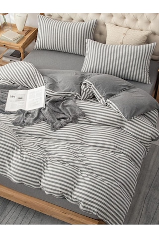 Caqqa Gray Collection Çocuk Ve Genç Tek Kişilik Pamuk Lastikli Nevresim Takımı