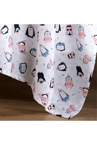 Vagonik Pembe Desenli Bebek Çok Amaçlı Büyük Boy Müslin Örtü & Battaniye 100x120 Beyaz