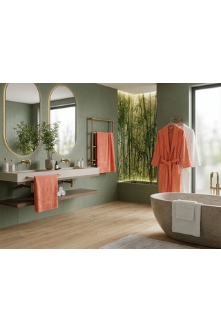 Yünteks Binnur Bamboo 8 Parça Aile Bornoz Takımı / %100 Pamuk / Aile Seti / Çeyizlik / Günlük / Modern / 1.kalite Turuncu